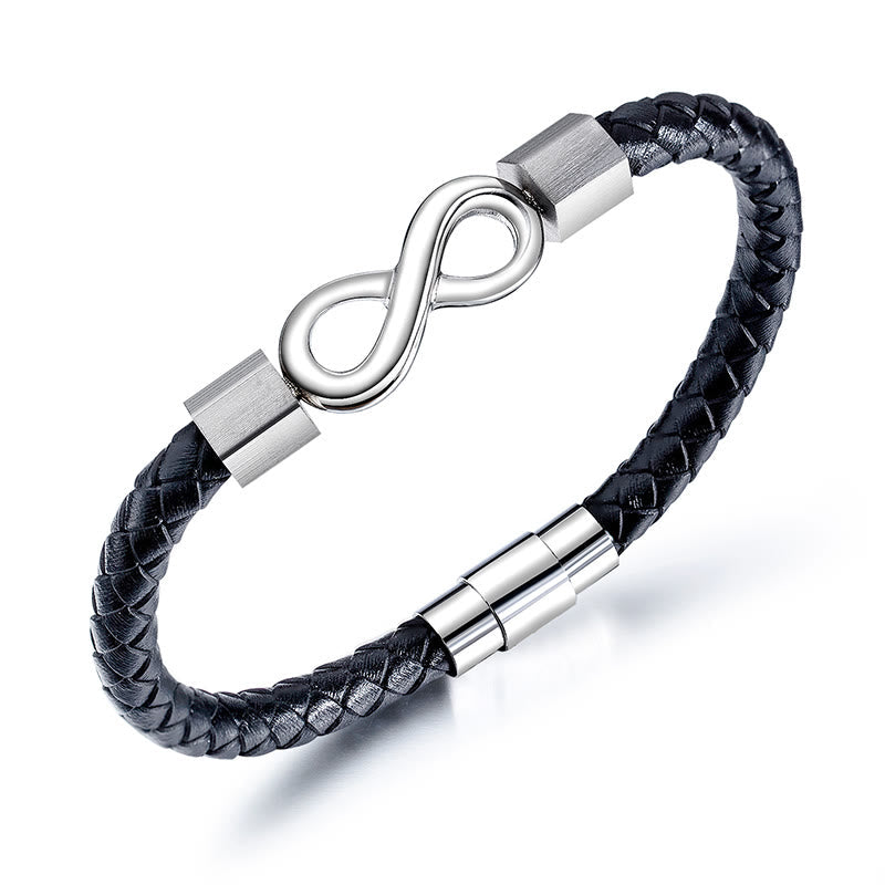 Endloser Knoten Titanstahl Leder Spirituelles Balance Armband