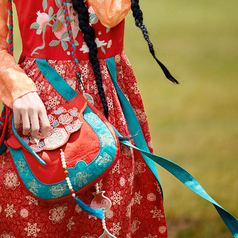 Umhängetasche mit ethnischer Su-Stickerei, 20 x 21 cm, für Yoga