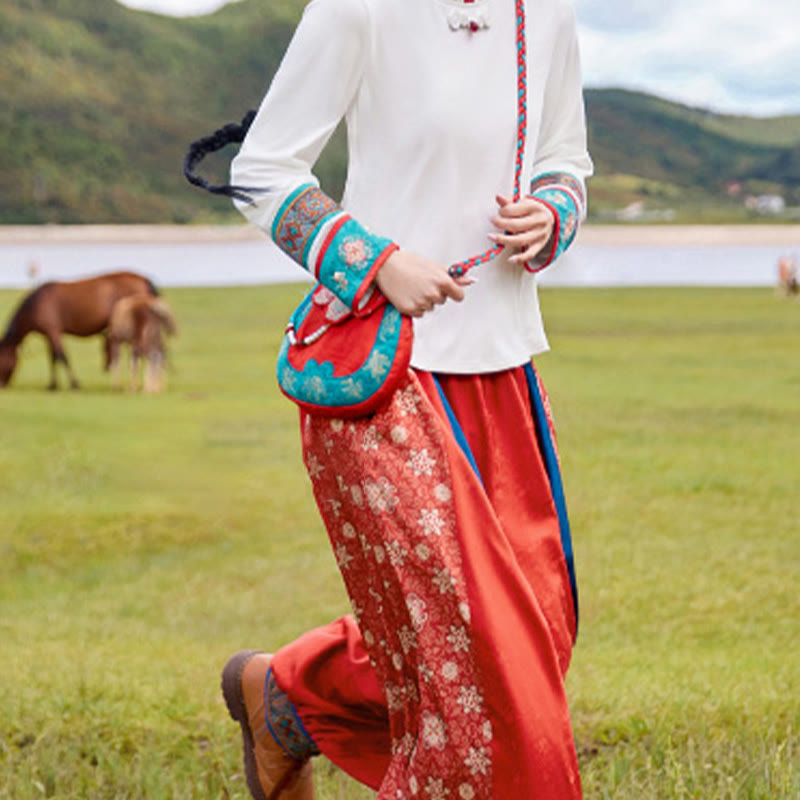 Umhängetasche mit ethnischer Su-Stickerei, 20 x 21 cm, für Yoga