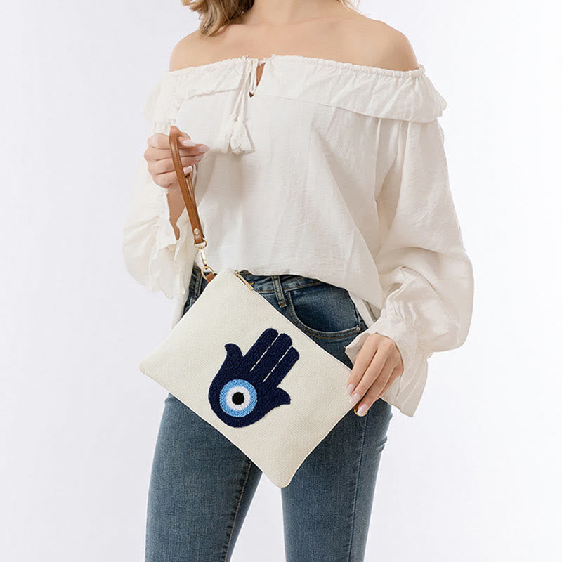 Evil Eye Canvas Umhängetasche mit verstellbarem Riemen - Schutzsymbol