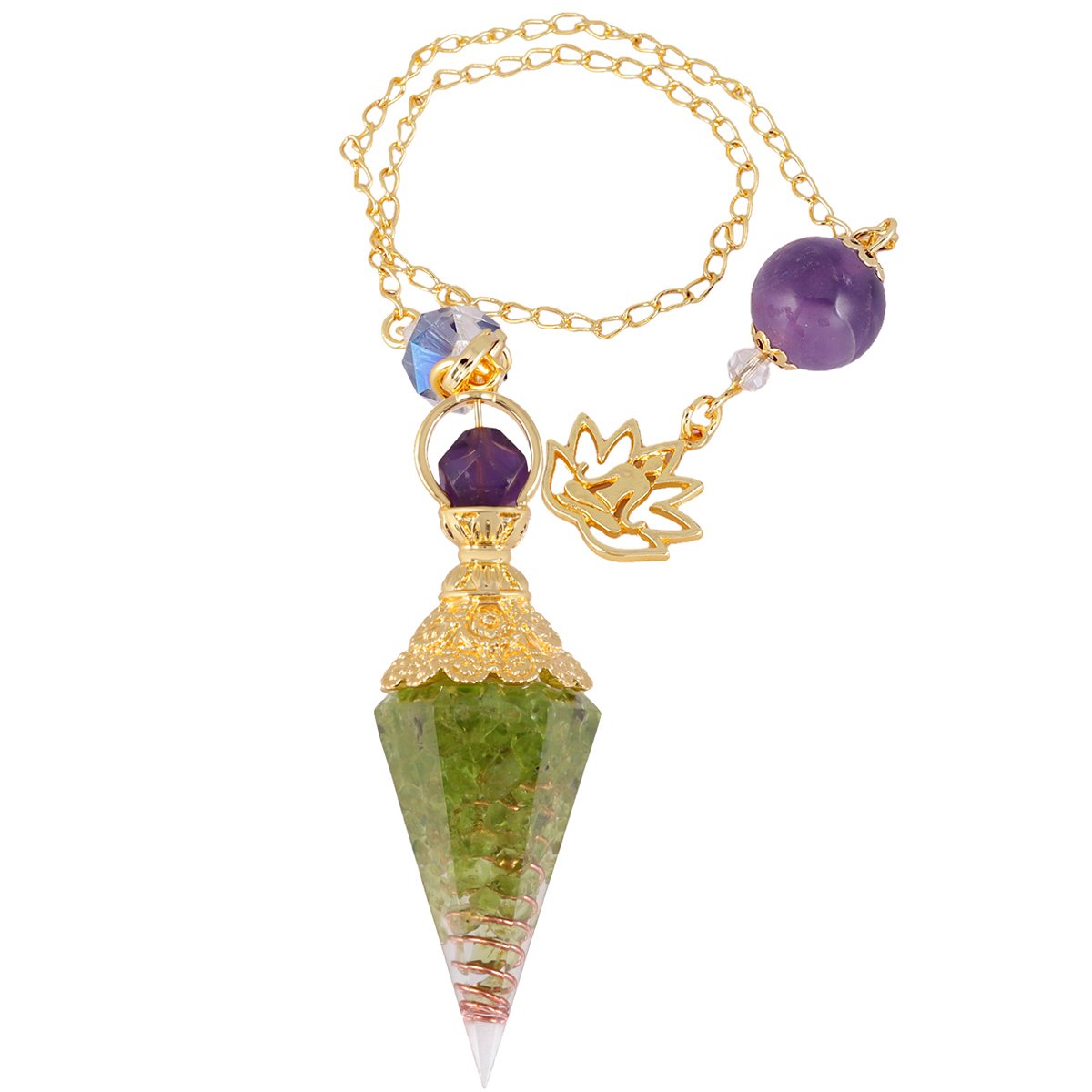 Amethyst Peridot Orgone Crystal Pendulum