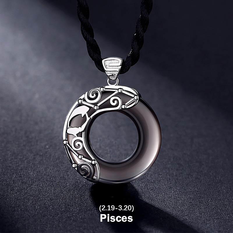 Ice Obsidian Zodiac Pendant Necklace | 12 Constellations Blessing