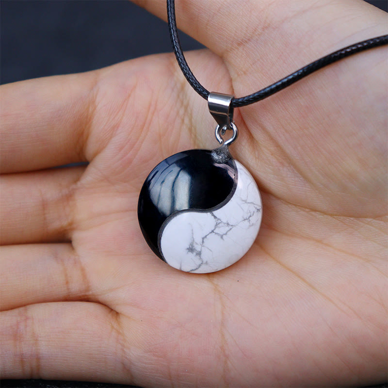 Black Obsidian White Turquoise Yin Yang Transformation Necklace