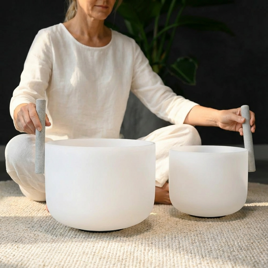 Earth Star und Soul Star Perfect Pitch Kristallklangschalen 10 B3 und 8 C5 mit Tragetasche