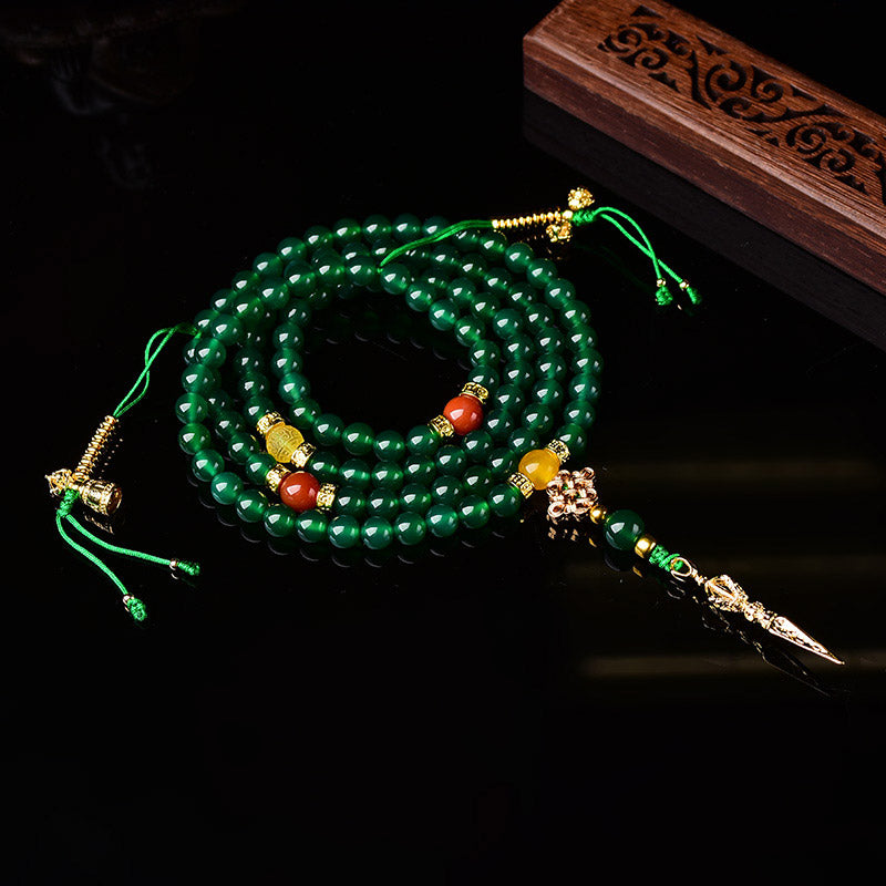 108 Beads Green Agate Gemstone Mala Bracelet 6mm, 8mm, 10mm