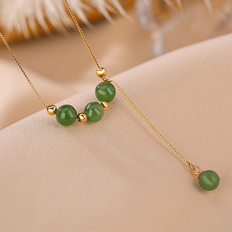 Cyan Jade 6mm Beads Healing Necklace With Sterling Silver Pendant