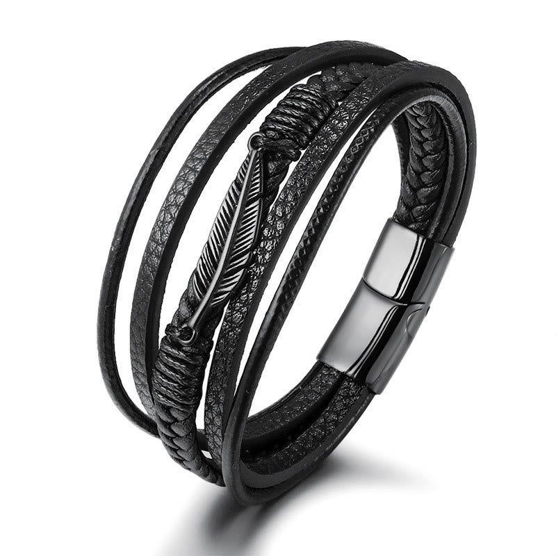 Feather Pattern Titanium Steel Spiritual Bracelet 21.5cm Calm
