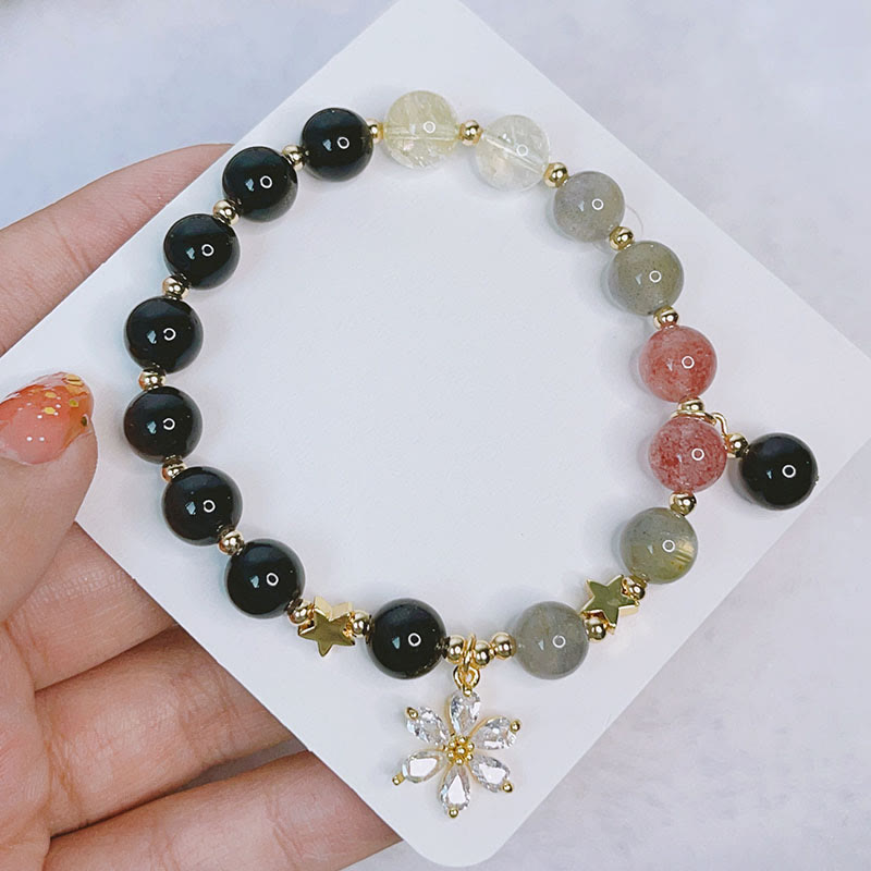 Silver Sheen Obsidian Protection Bracelet with Love Heart Charm