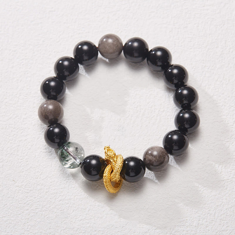Silver Sheen Obsidian Dragon Protection Bracelet 12mm