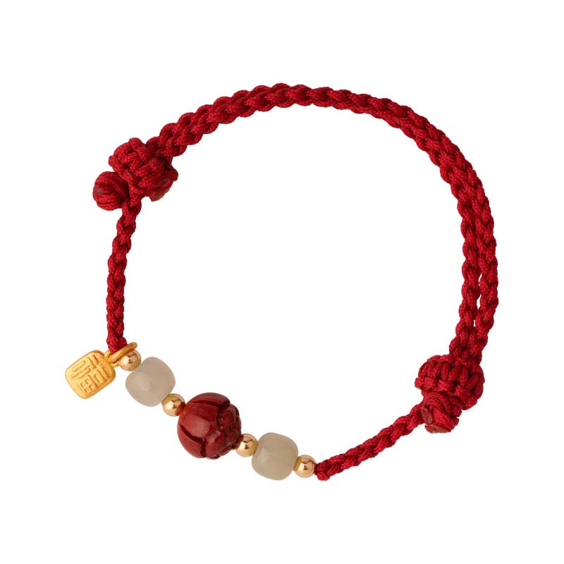 Adjustable Cinnabar Jade Red String Lotus Bracelet for Calm