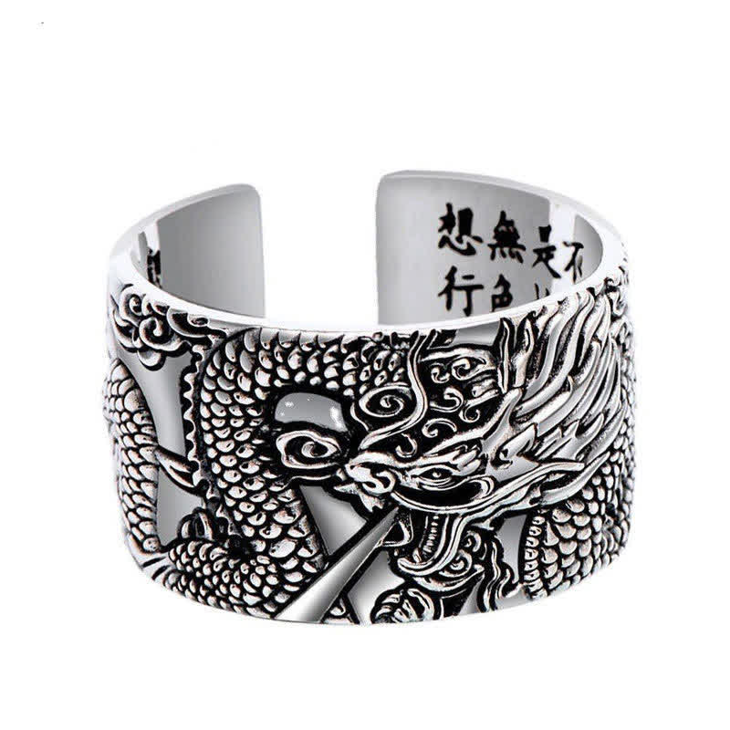 Adjustable 999 Sterling Silver Dragon Protection Success Ring