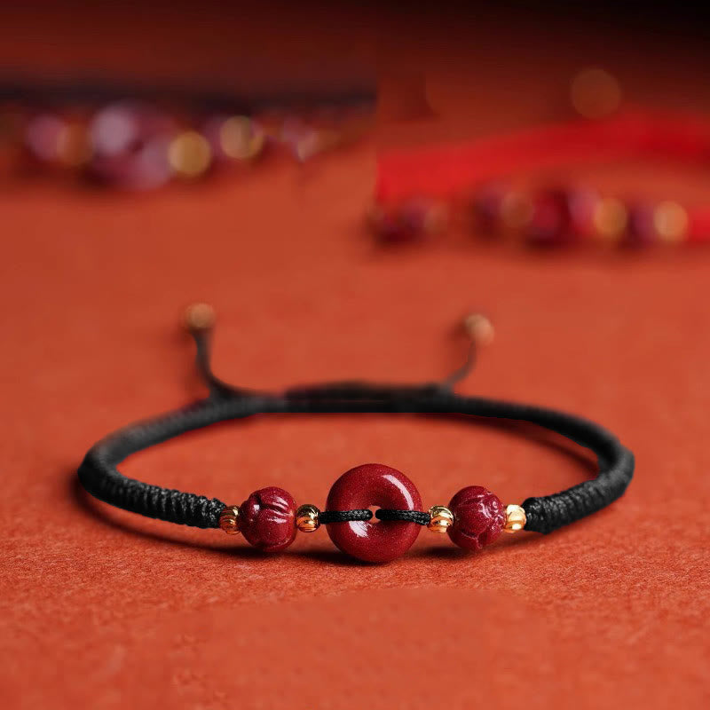 Handmade Cinnabar Peace Buckle Braided Bracelet for Calmness