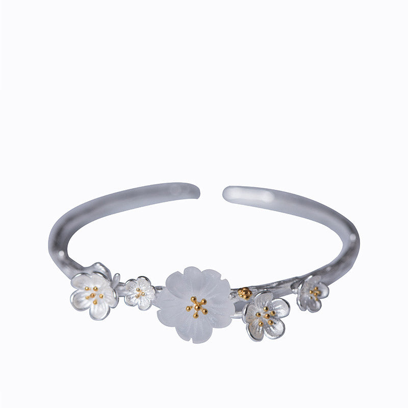 Sterling Silver Plum Flower Blessing Adjustable Spiritual Bracelet