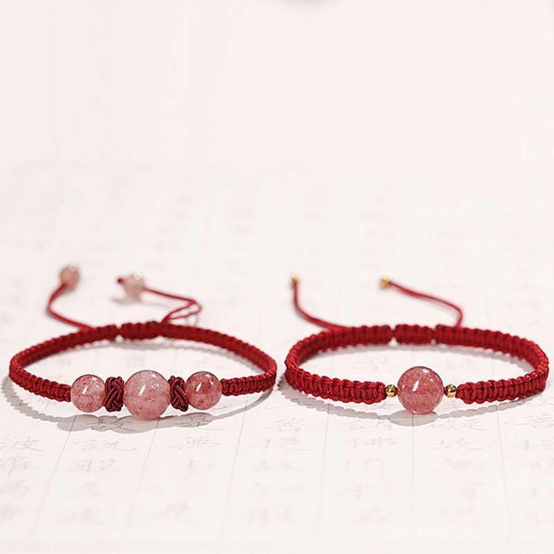 Strawberry Quartz Love Bracelet with Red String Protection