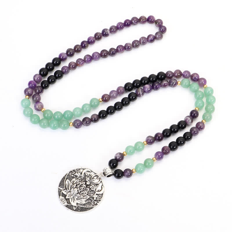 108 Beads Amethyst Green Aventurine Meditation Bracelet