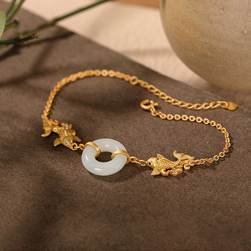 White Jade Koi Fish Prosperity Bracelet for Luck