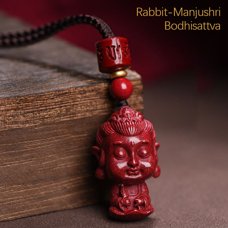 Natural Cinnabar Chinese Zodiac Necklace with Natal Buddha Protection