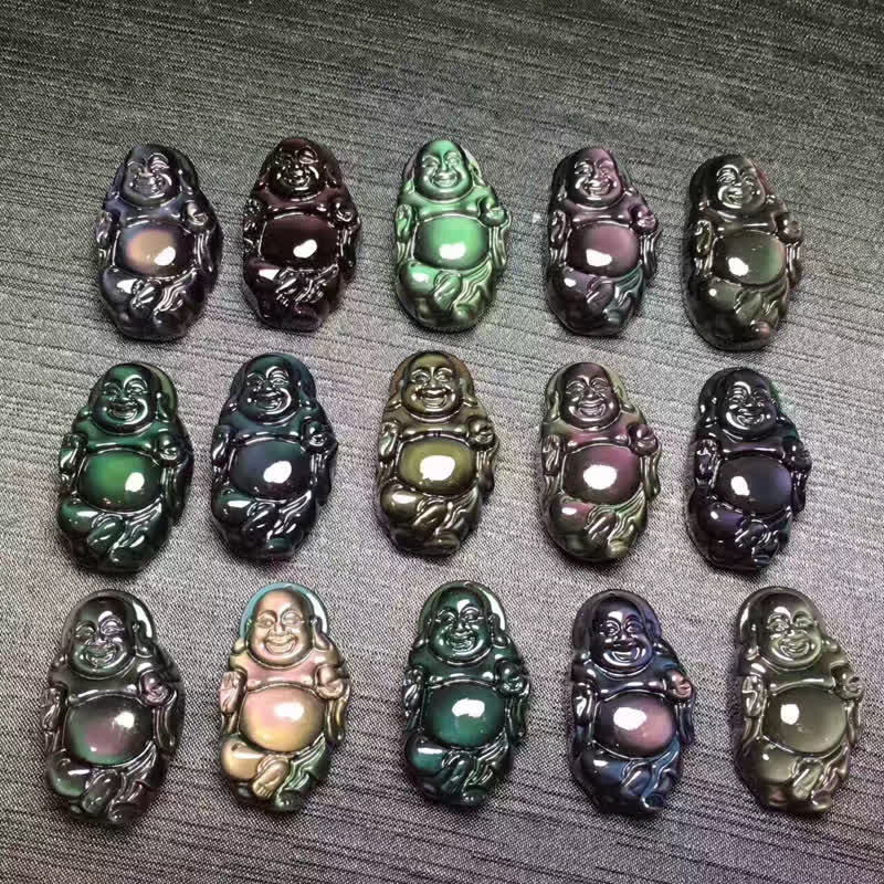 Rainbow Obsidian Laughing Buddha Inner Peace Pendant