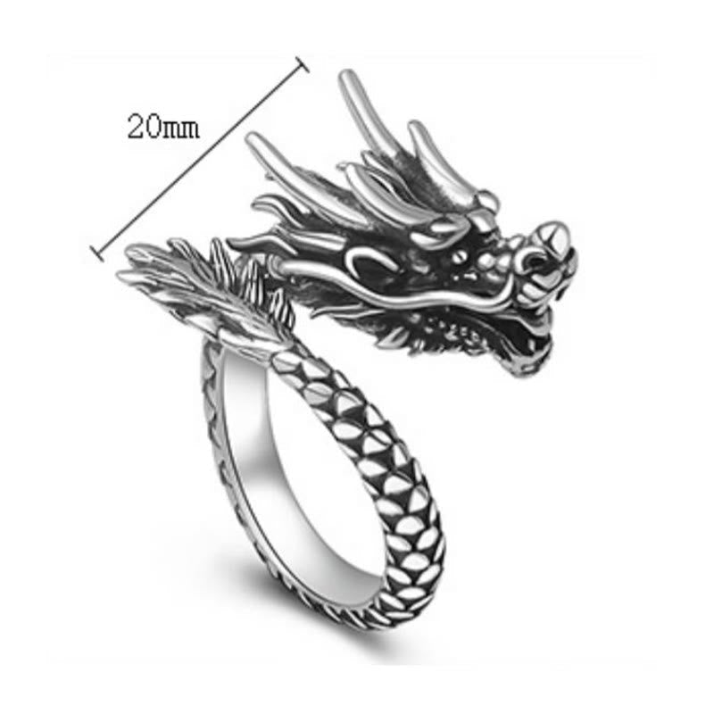 Adjustable 990 Silver Dragon Ring Luck Protection Strength