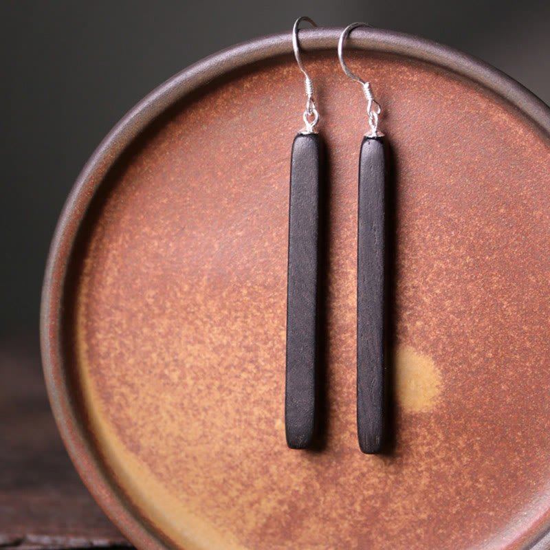 Balance Peace Ebony Wood Drop Earrings in 925 Sterling Silver
