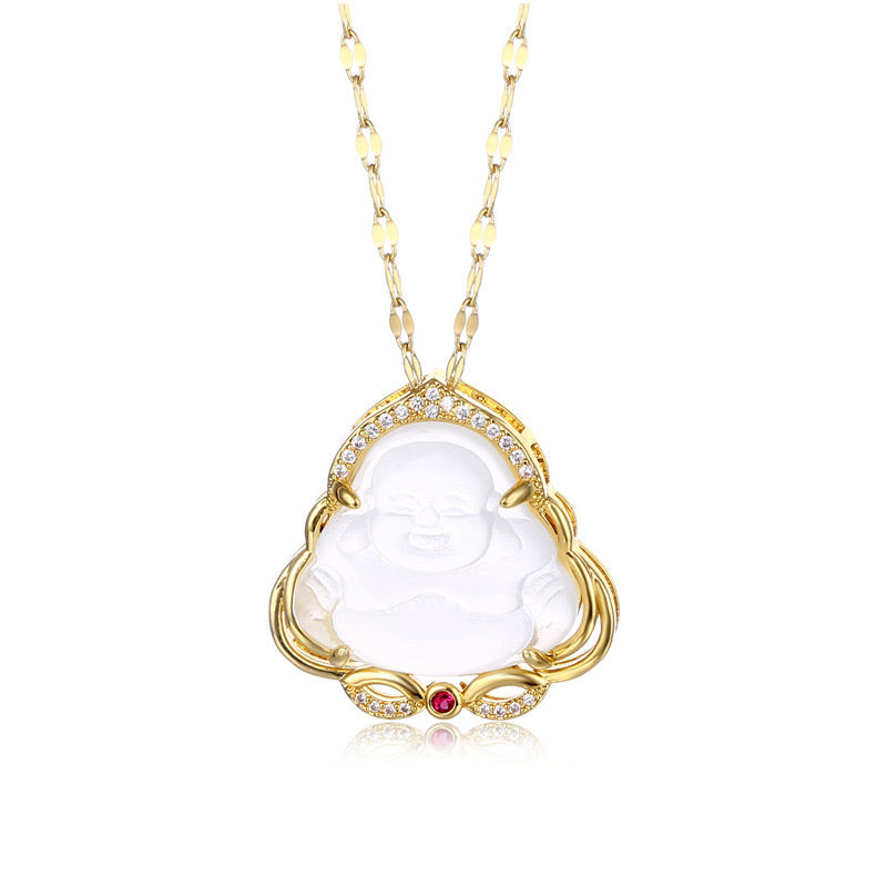Natural Jade Laughing Buddha Necklace for Peace & Prosperity