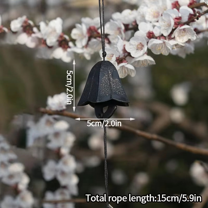 Black bell-shaped wind chime for Japanese Iron home and garden decor hanging from string