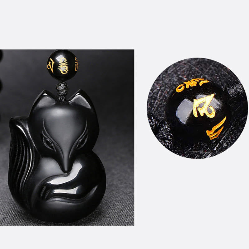 Obsidian Amulet Necklace with Tiger Eye & Ice Obsidian Stones