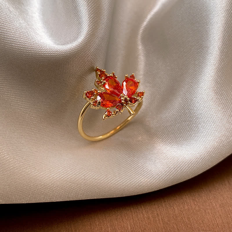 Kupfer Maple Leaf Zirkon Halskette Anhänger Ring Ohrringe für Glück