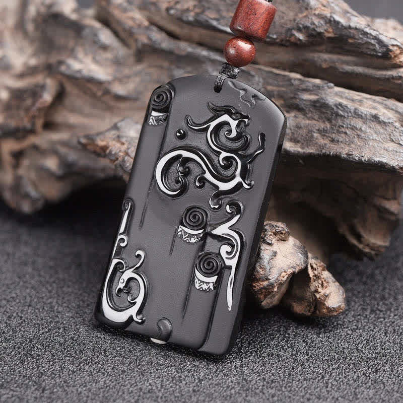 Black Obsidian Dragon Phoenix Necklace for Success & Protection