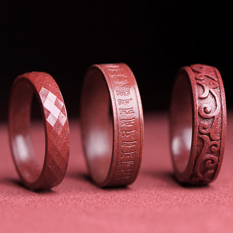 Unisex Cinnabar Om Mani Padme Hum Blessing Ring 17-22mm