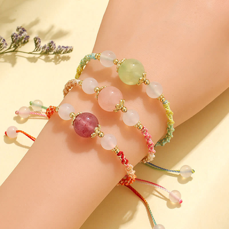 Strawberry Quartz Healing Bracelet with Pink Crystal & White Agate 12mm