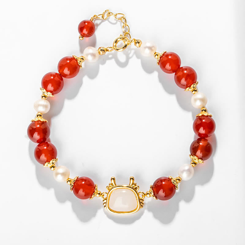 Red Agate Dragon Fu Character Protection Bracelet 8mm Beads