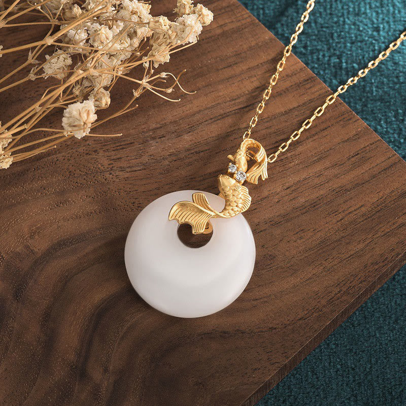 White Jade Koi Fish Necklace for Wealth & Prosperity
