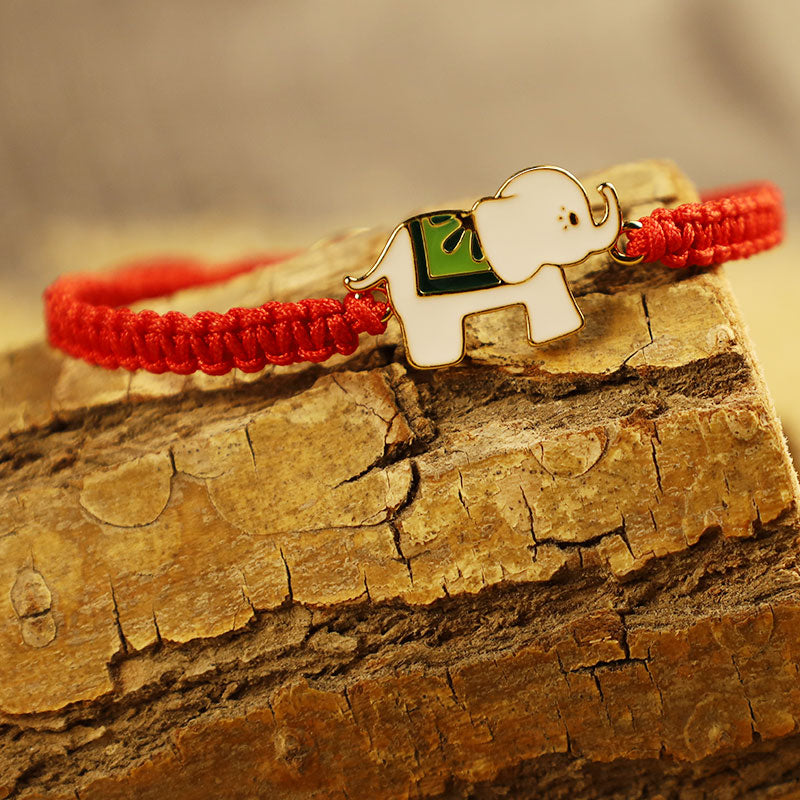 Sterling Silver Red String Elephant Bracelet for Luck & Protection