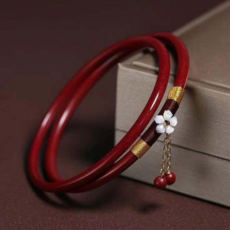 58mm Cinnabar Flower Blessing Bangle Bracelet for Meditation