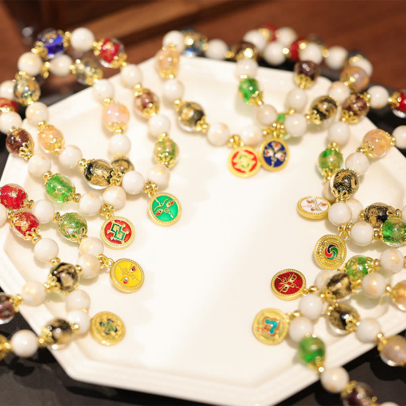 Tibetan Liuli Glass & Porcelain Charm Bracelet for Wealth