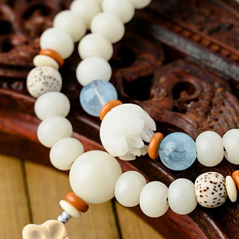 Unisex-Lotusarmband mit weißer Jade, Bodhi-Samen und Segen