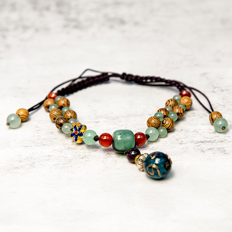 Green Aventurine Balance Protection Wenge Wood Adjustable Anklet