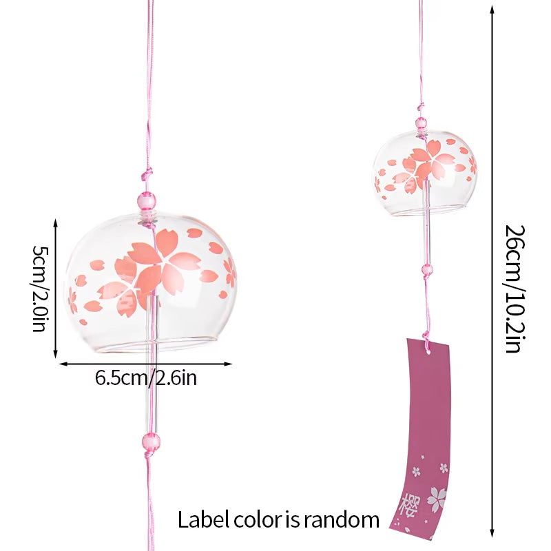 Glass wind chime with pink cherry blossom design for Japanese outdoor decor