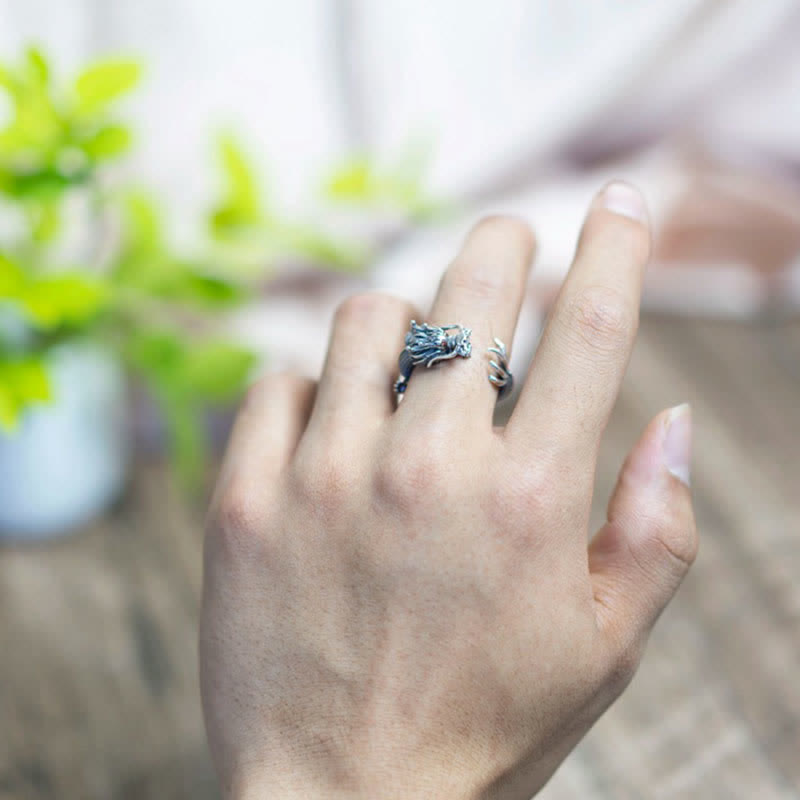 Dragon Ring in 925 Sterling Silver for Luck & Success