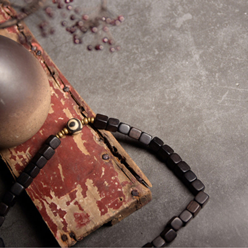 Ebony Wood Spiritual Peace Bracelet with Dzi Beads & Copper