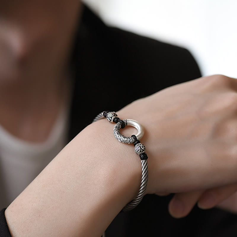 Peace Buckle 999 Sterling Silver Spiritual Bracelet for Fortune