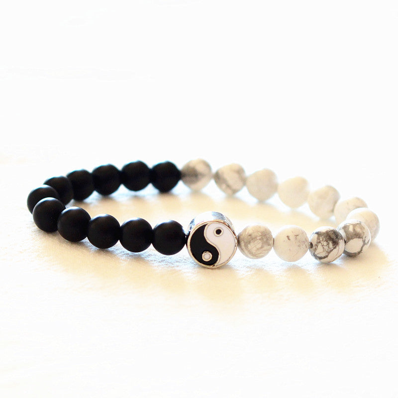 White Turquoise & Frosted Stone 3pcs Yin Yang Wealth Bracelet