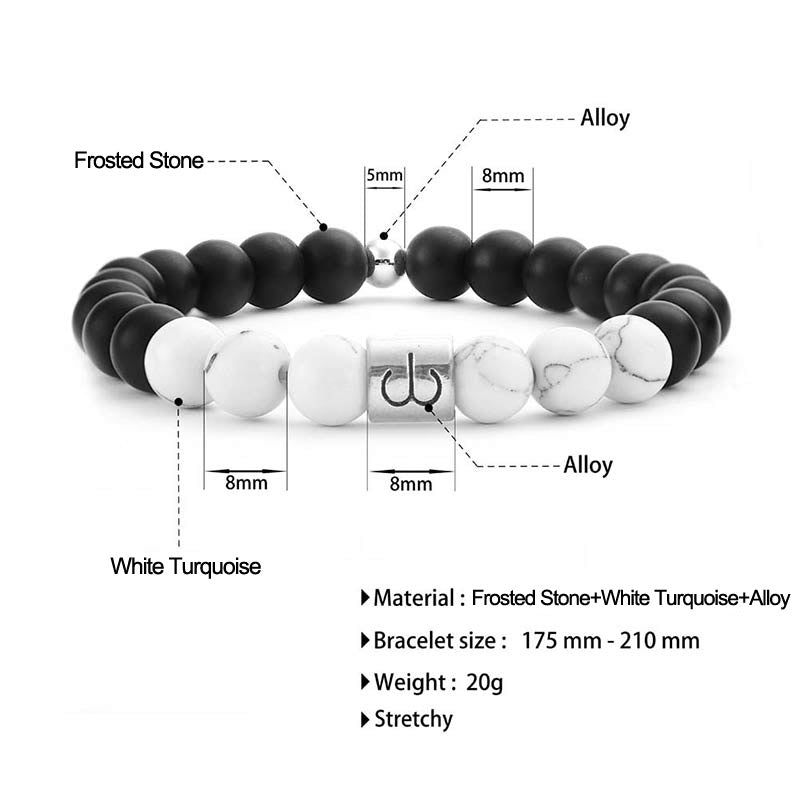 8mm White Turquoise Zodiac Bracelet for Protection & Fortune