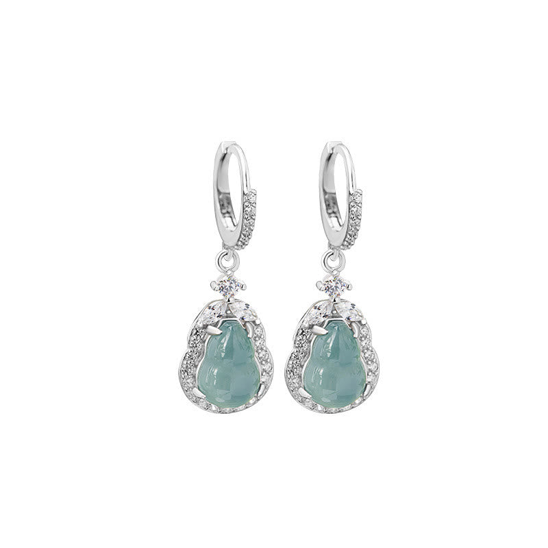 Green Jade Gourd Drop Earrings for Abundance & Prosperity