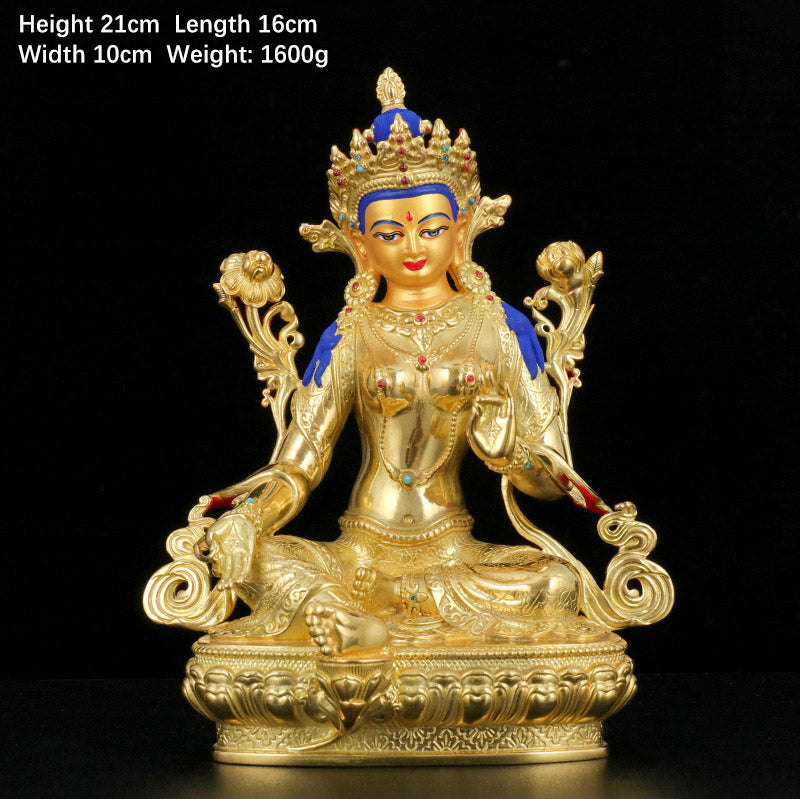 5 Inch Green Tara Protection Buddha Statue Copper Gold Plated