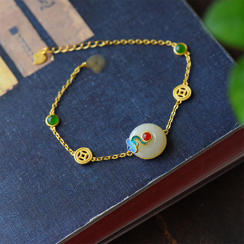 Jade Copper Coins Prosperity Jewelry Set Necklace Bracelet Ring Earrings