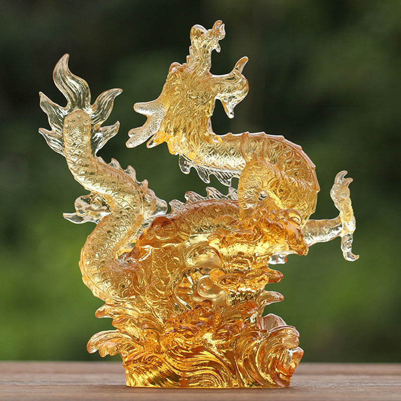 Yellow Dragon Liuli Crystal Spiritual Animal Figurine 8"