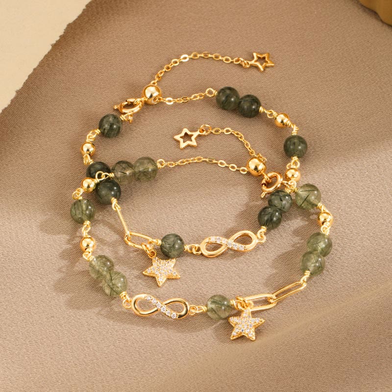 14K Gold Green Rutilated Quartz Spiritual Protection Bracelet