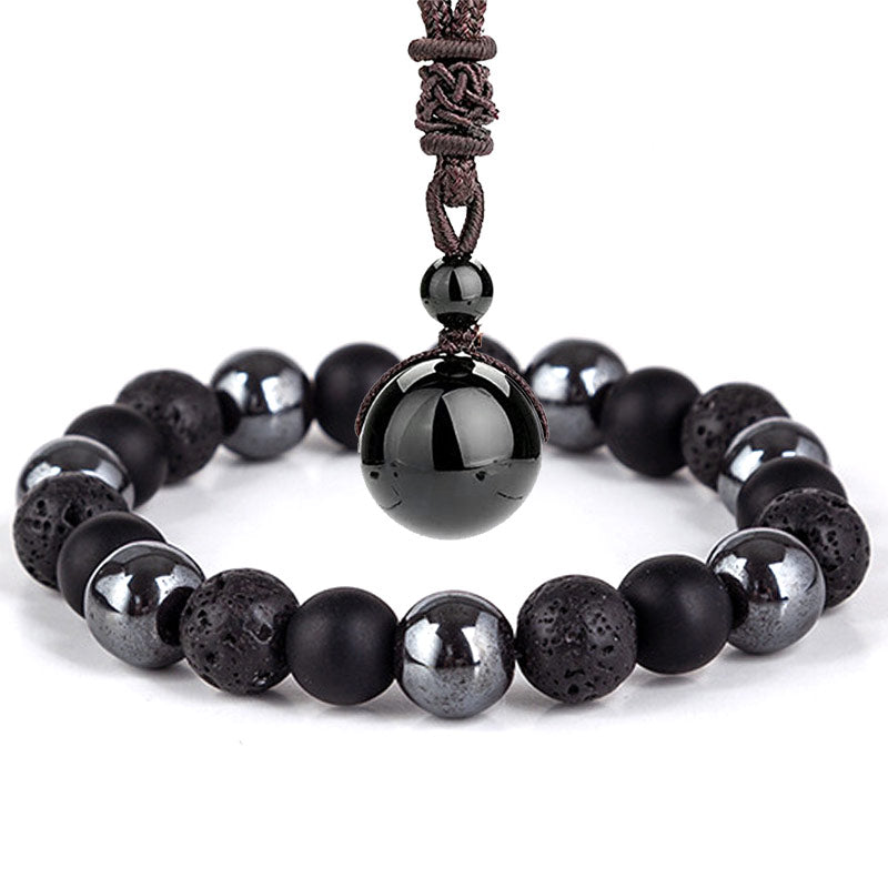Unisex Tiger Eye Bracelet Necklace Set with 10mm Beads for Protection